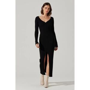ASTR The Label Glenda V-neck Maxi Sweater Dress Black Size XS NWOT‎